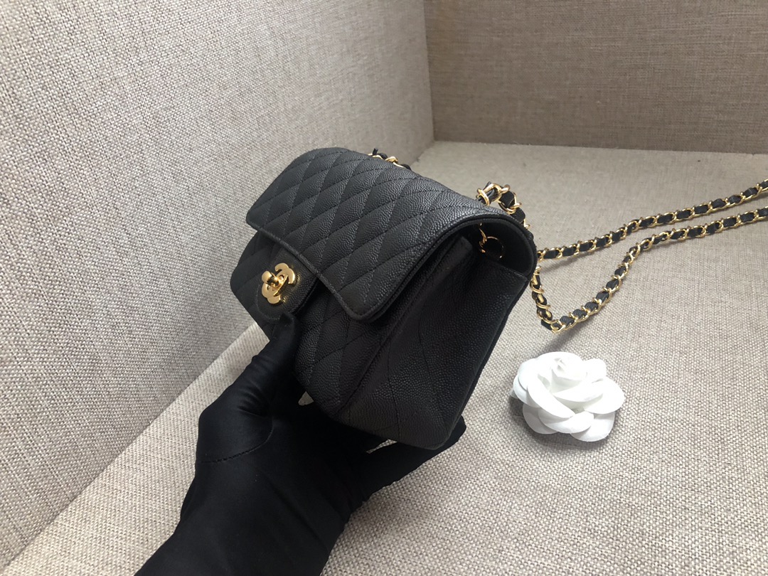 Small Classic Flap Caviar Bag A01116 Black/Gold